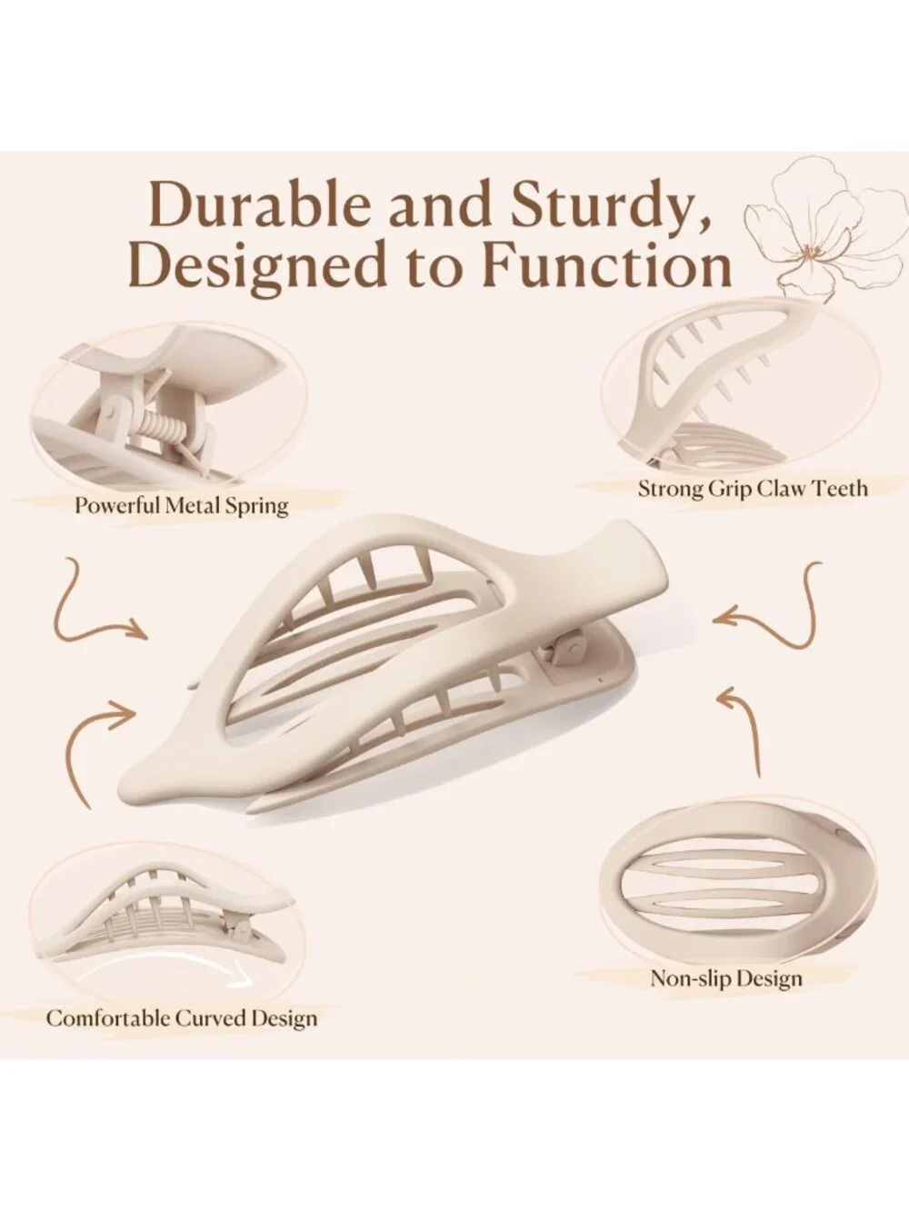 6 PCS Large Flat Hair Clips for Women - Non-Slip Duckbill Claw Clips for All